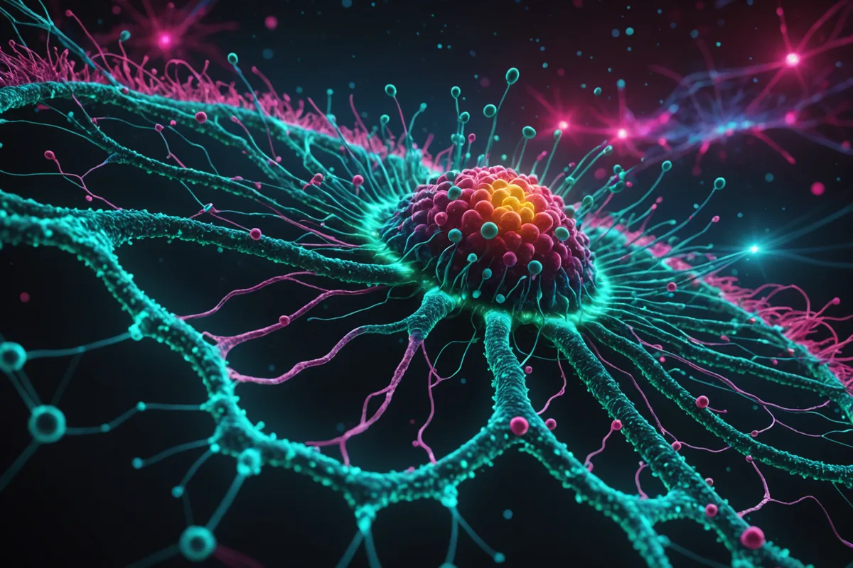 Molecular visualization of radiopharmaceutical binding to tumor cell receptor with glowing particle interaction